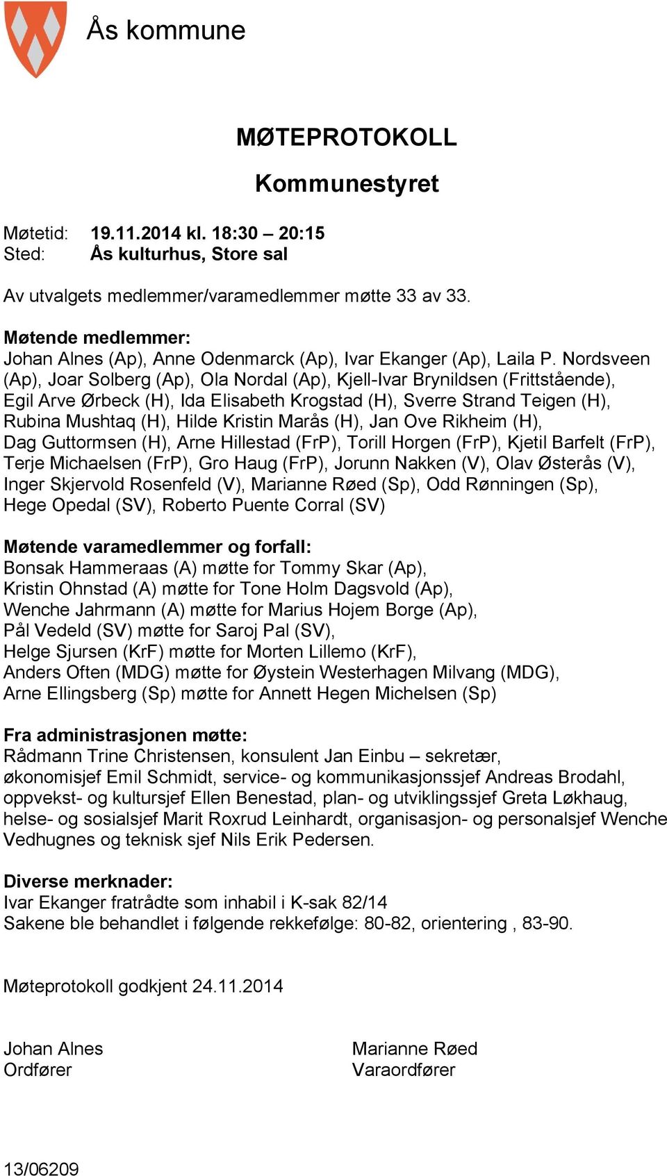 Nordsveen (Ap), Joar Solberg (Ap), Ola Nordal (Ap), Kjell-Ivar Brynildsen (Frittstående), Egil Arve Ørbeck (H), Ida Elisabeth Krogstad (H), Sverre Strand Teigen (H), Rubina Mushtaq (H), Hilde Kristin