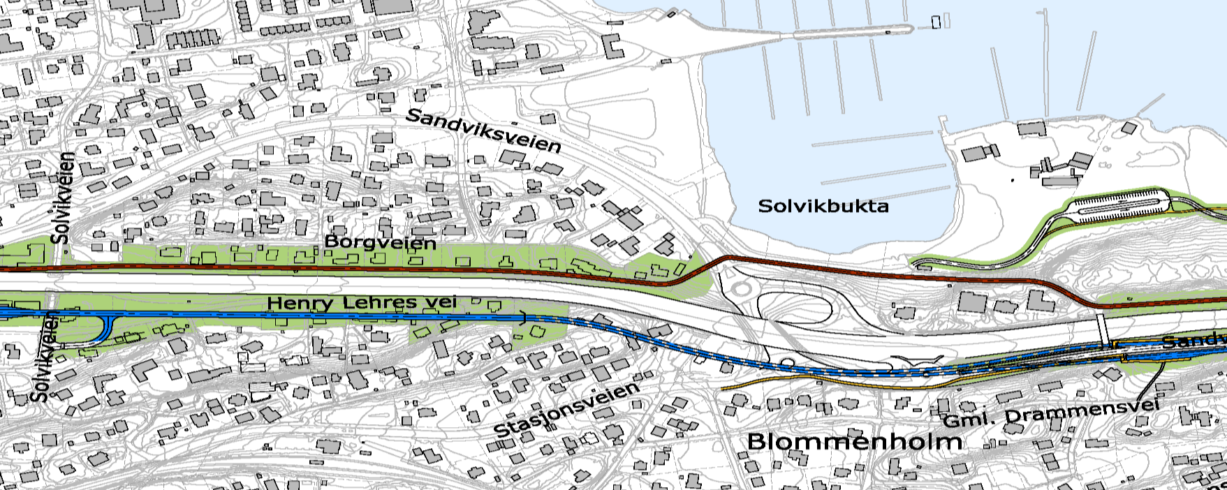 3.4 Delstrekningen Sandvika fra Blommenholm til Slependen. Strekningen dekker E18 fra Solvikveien og frem til Gyssestad (Asker grense).