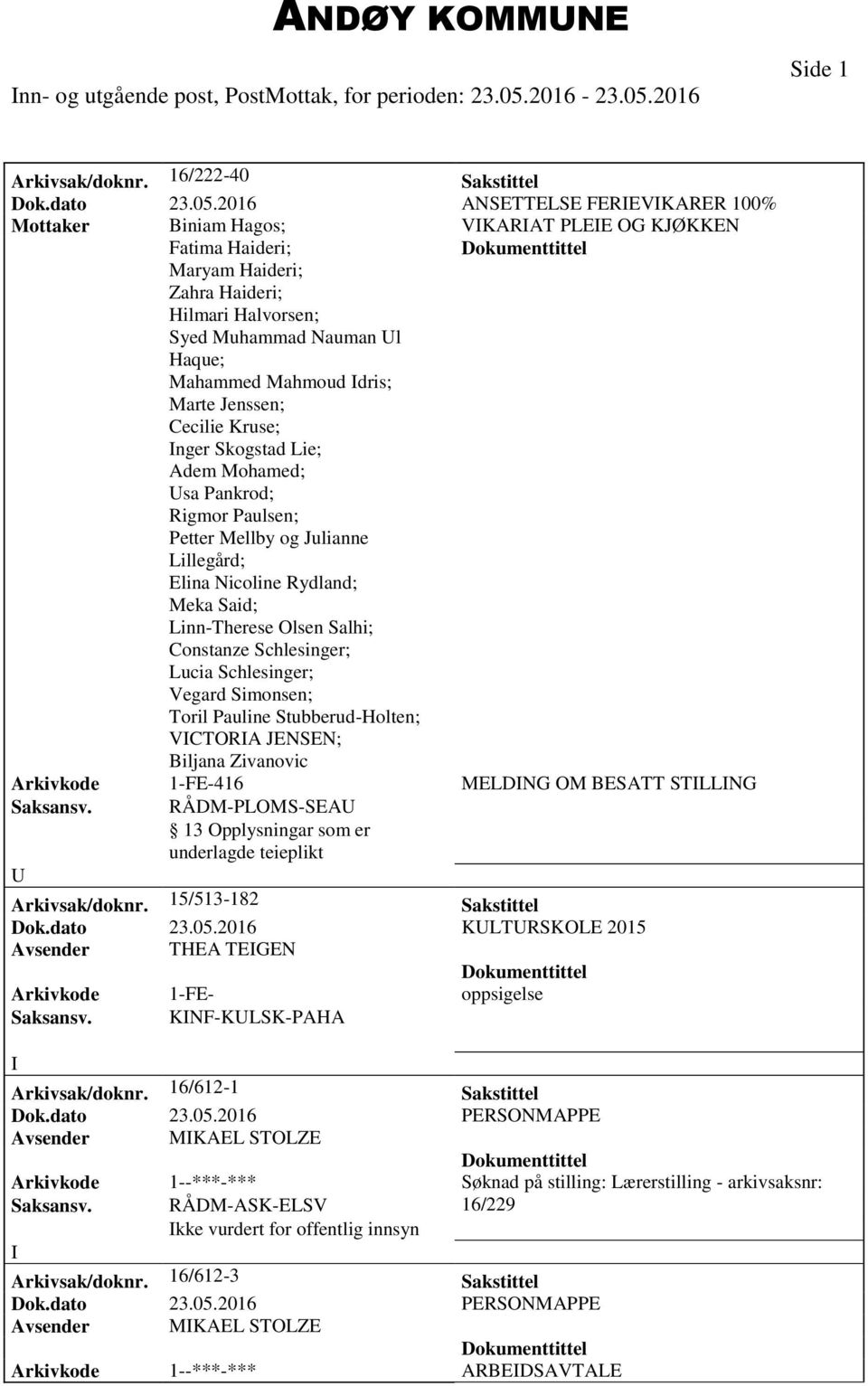 2016 Side 1 Arkivsak/doknr. 16/222-40 Sakstittel Dok.dato 23.05.