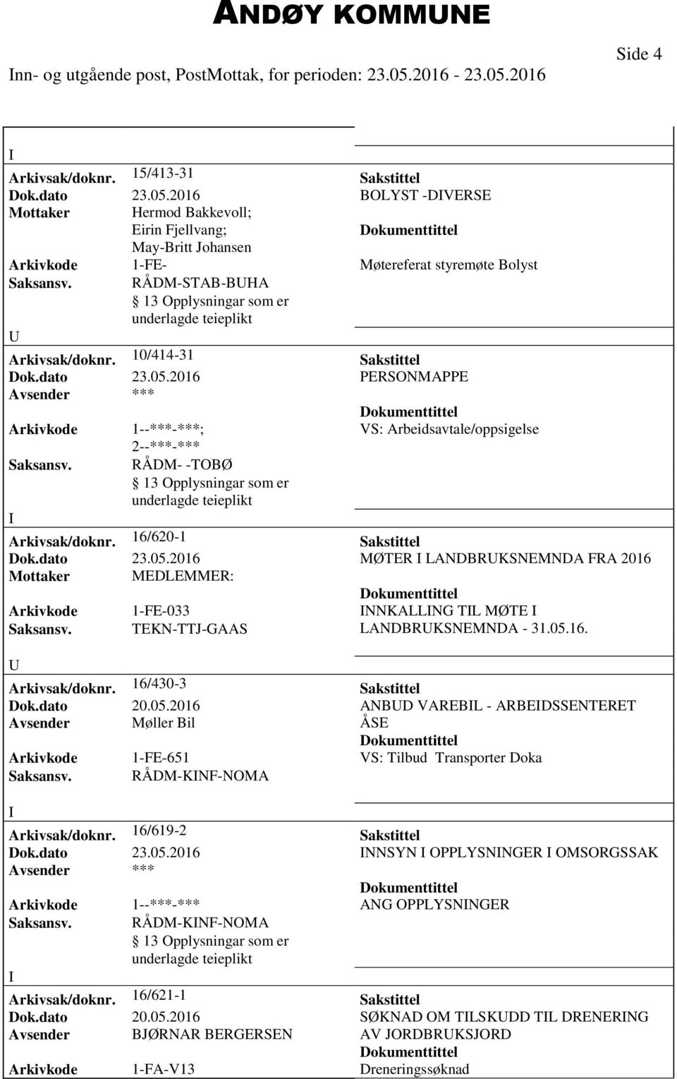 2016 MØTER LANDBRKSNEMNDA FRA 2016 Mottaker MEDLEMMER: Arkivkode 1-FE-033 NNKALLNG TL MØTE Saksansv. TEKN-TTJ-GAAS LANDBRKSNEMNDA - 31.05.