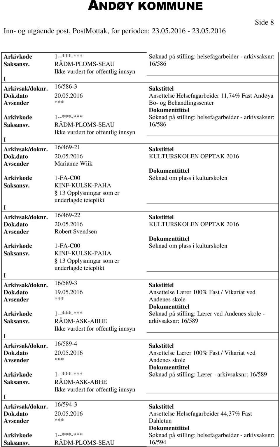 KNF-KLSK-PAHA Arkivsak/doknr. 16/589-3 Sakstittel Dok.dato 19.05.