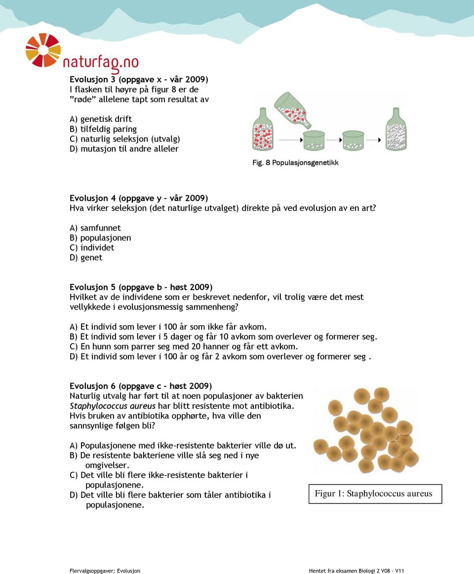 A) samfunnet B) populasjonen C) individet D) genet Evolusjon 5 (oppgave b - høst 2009) Hvilket av de individene som er beskrevet nedenfor, vil trolig være det mest vellykkede i evolusjonsmessig