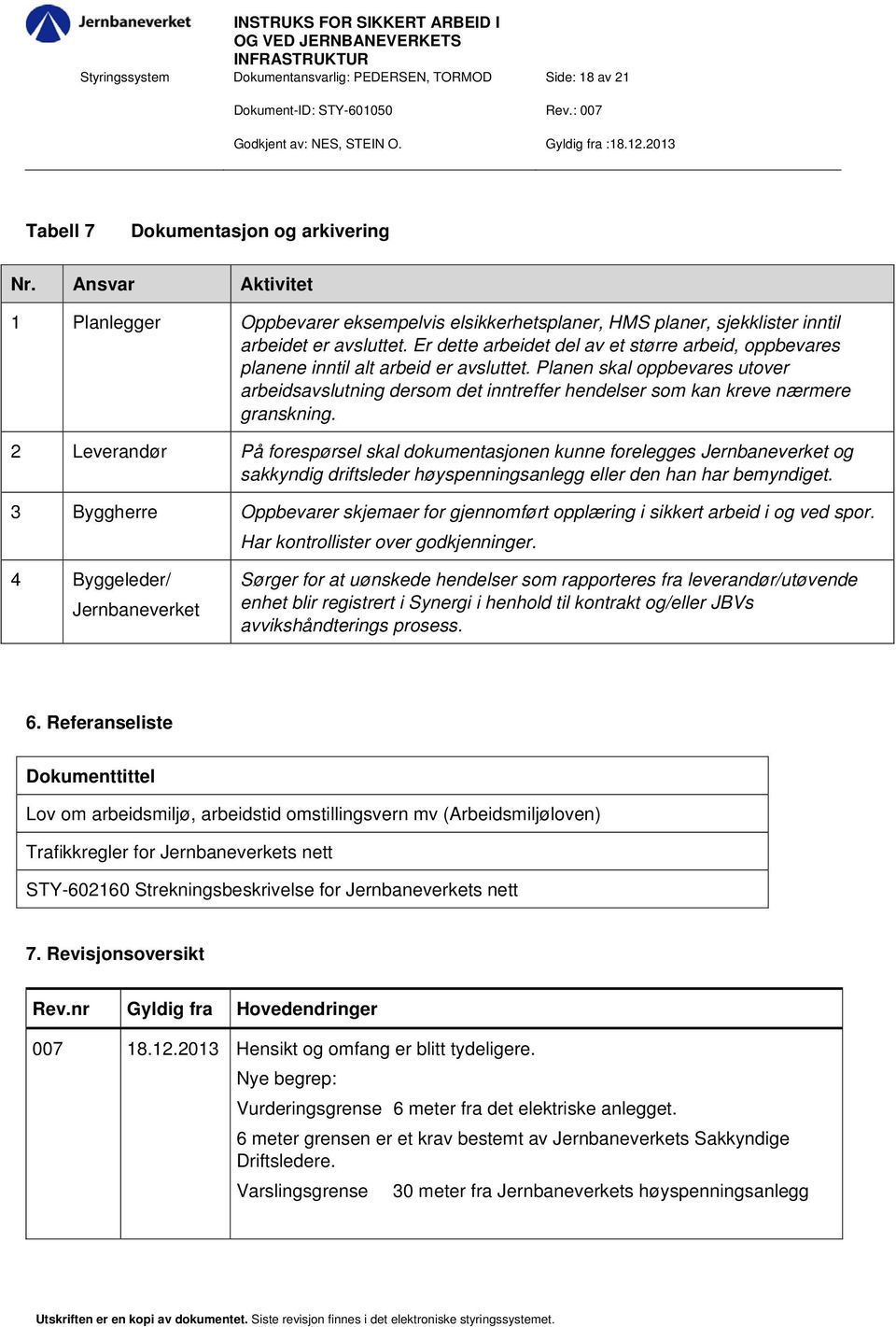 Planen skal oppbevares utover arbeidsavslutning dersom det inntreffer hendelser som kan kreve nærmere granskning.