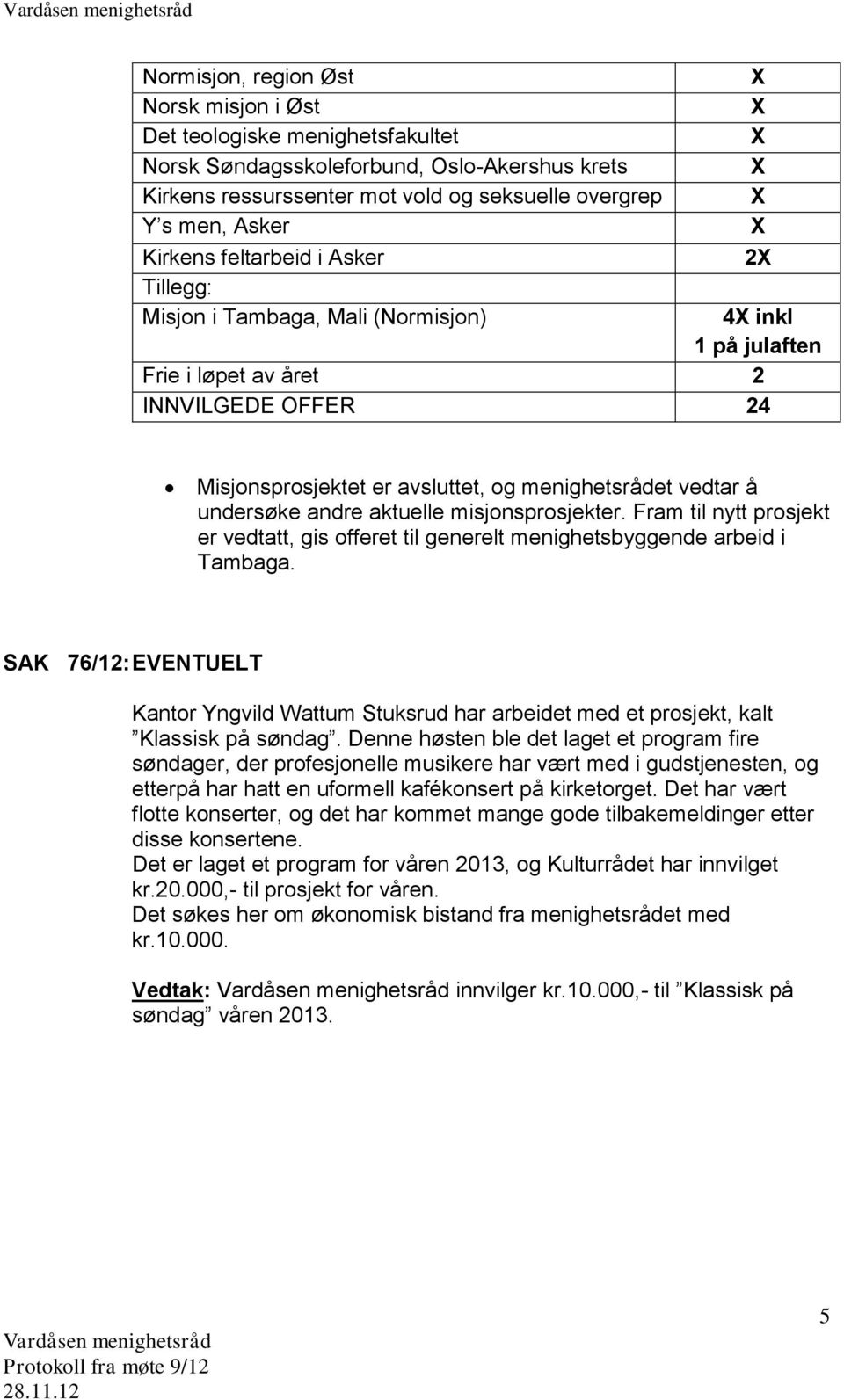 andre aktuelle misjonsprosjekter. Fram til nytt prosjekt er vedtatt, gis offeret til generelt menighetsbyggende arbeid i Tambaga.