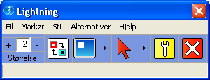 4. Lightning verktøylinje Lightnings verktøylinje brukes til å utføre følgende funksjoner: Endre nivå på forstørringen (kapittel 5) Glatte tekst (kapittel 6) Fargeinvertering (kapittel 7) Endre form