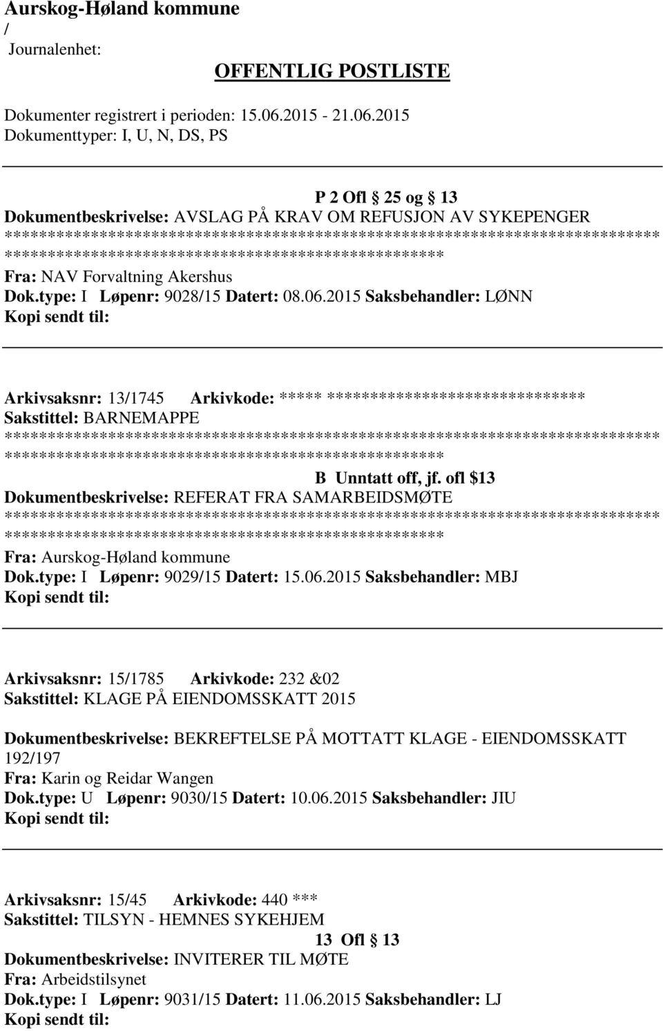 ofl $13 Dokumentbeskrivelse: REFERAT FRA SAMARBEIDSMØTE ************************* Fra: Aurskog-Høland kommune Dok.type: I Løpenr: 902915 Datert: 15.06.