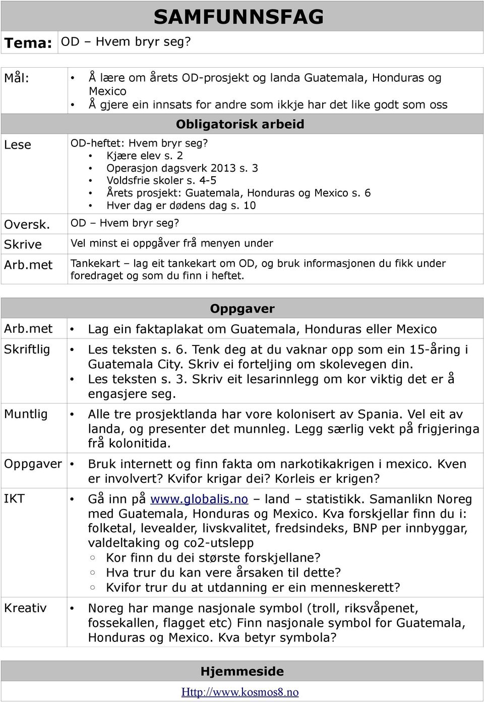 10 OD Hvem bryr seg? Vel minst ei oppgåver frå menyen under Taneart lag eit taneart om OD, og bru informasjonen du fi under foredraget og som du finn i heftet. Oppgaver Arb.