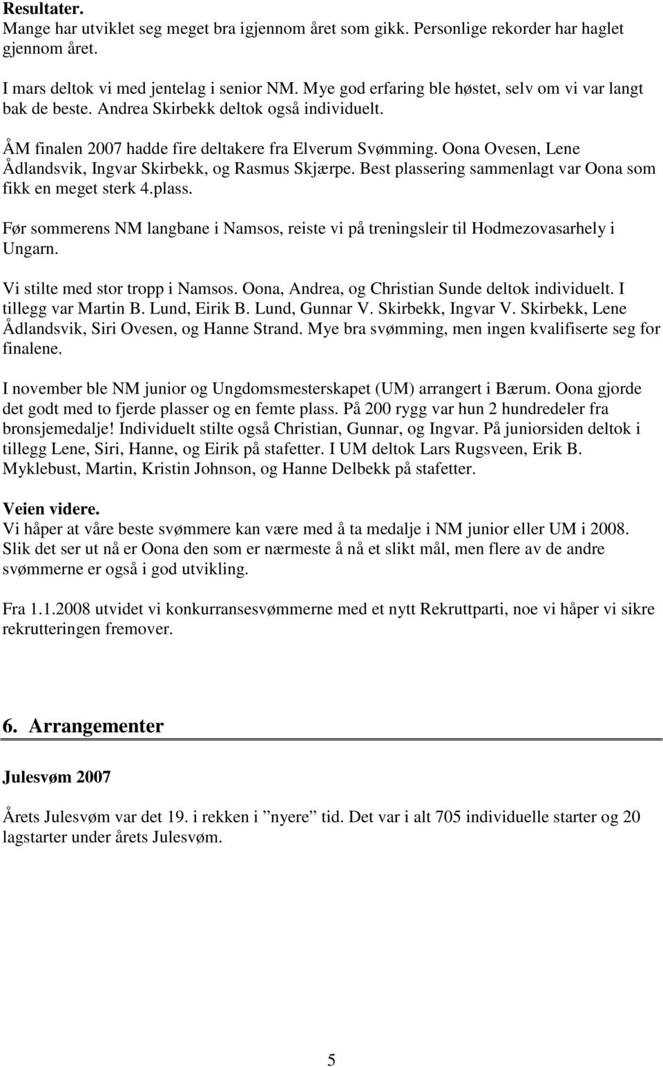 Oona Ovesen, Lene Ådlandsvik, Ingvar Skirbekk, og Rasmus Skjærpe. Best plassering sammenlagt var Oona som fikk en meget sterk 4.plass. Før sommerens NM langbane i Namsos, reiste vi på treningsleir til Hodmezovasarhely i Ungarn.