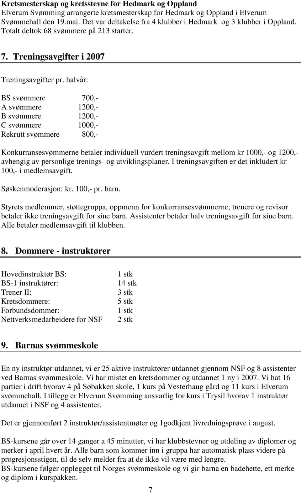 halvår: BS svømmere 700,- A svømmere 1200,- B svømmere 1200,- C svømmere 1000,- Rekrutt svømmere 800,- Konkurransesvømmerne betaler individuell vurdert treningsavgift mellom kr 1000,- og 1200,-