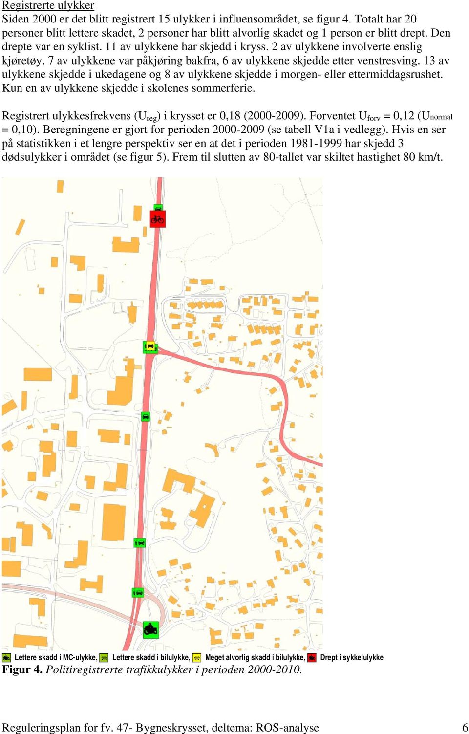 2 av ulykkene involverte enslig kjøretøy, 7 av ulykkene var påkjøring bakfra, 6 av ulykkene skjedde etter venstresving.