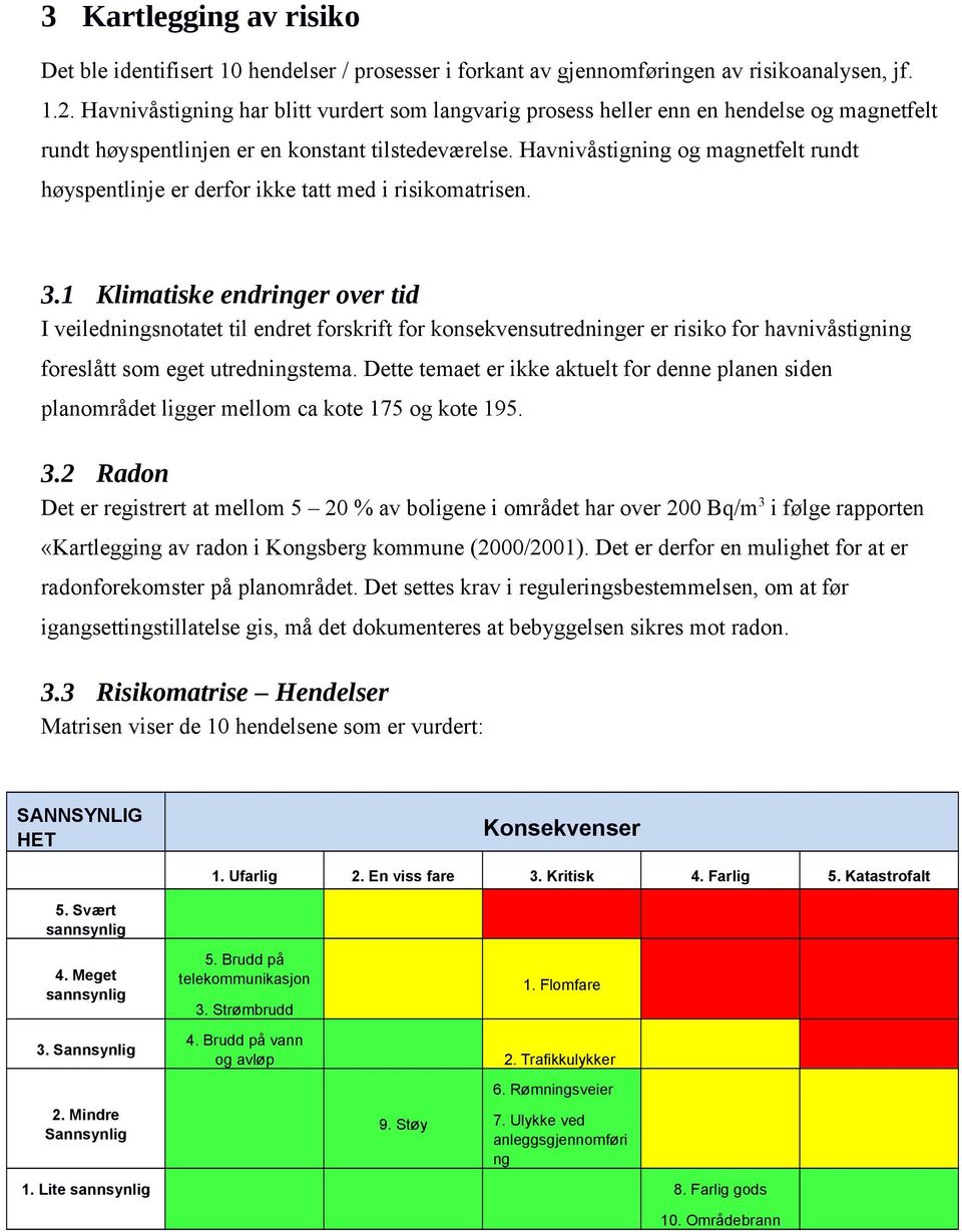 Havnivåstigning og magnetfelt rundt høyspentlinje er derfor ikke tatt med i risikomatrisen. 3.