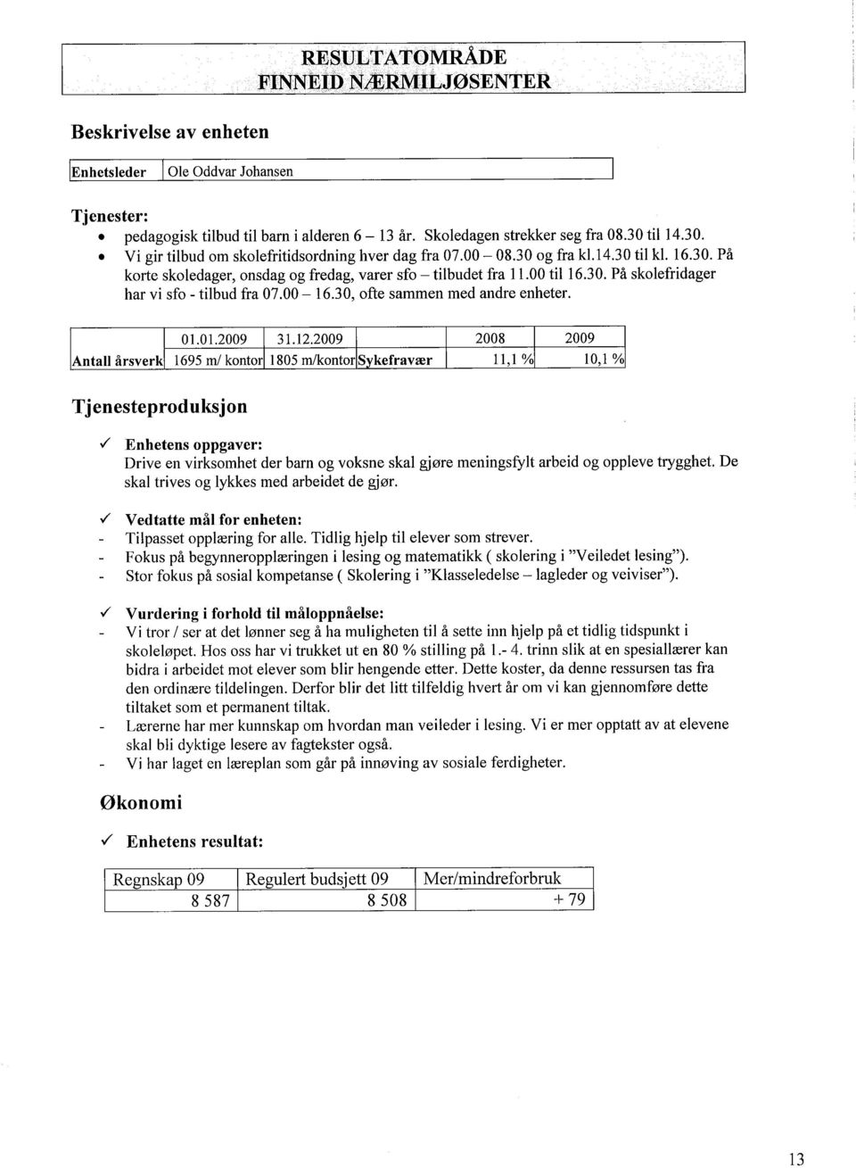 00-16.30, ofte sammen med andre enheter. Antall årsverk 2008 2009./ Enhetens oppgaver: Drive en virksomhet der barn og voksne skal gjøre meningsfylt arbeid og oppleve trygghet.