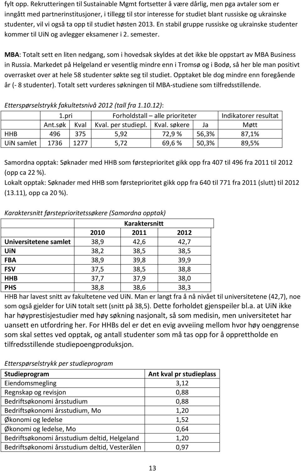 vil vi også ta opp til studiet høsten 2013. En stabil gruppe russiske og ukrainske studenter kommer til UiN og avlegger eksamener i 2. semester.