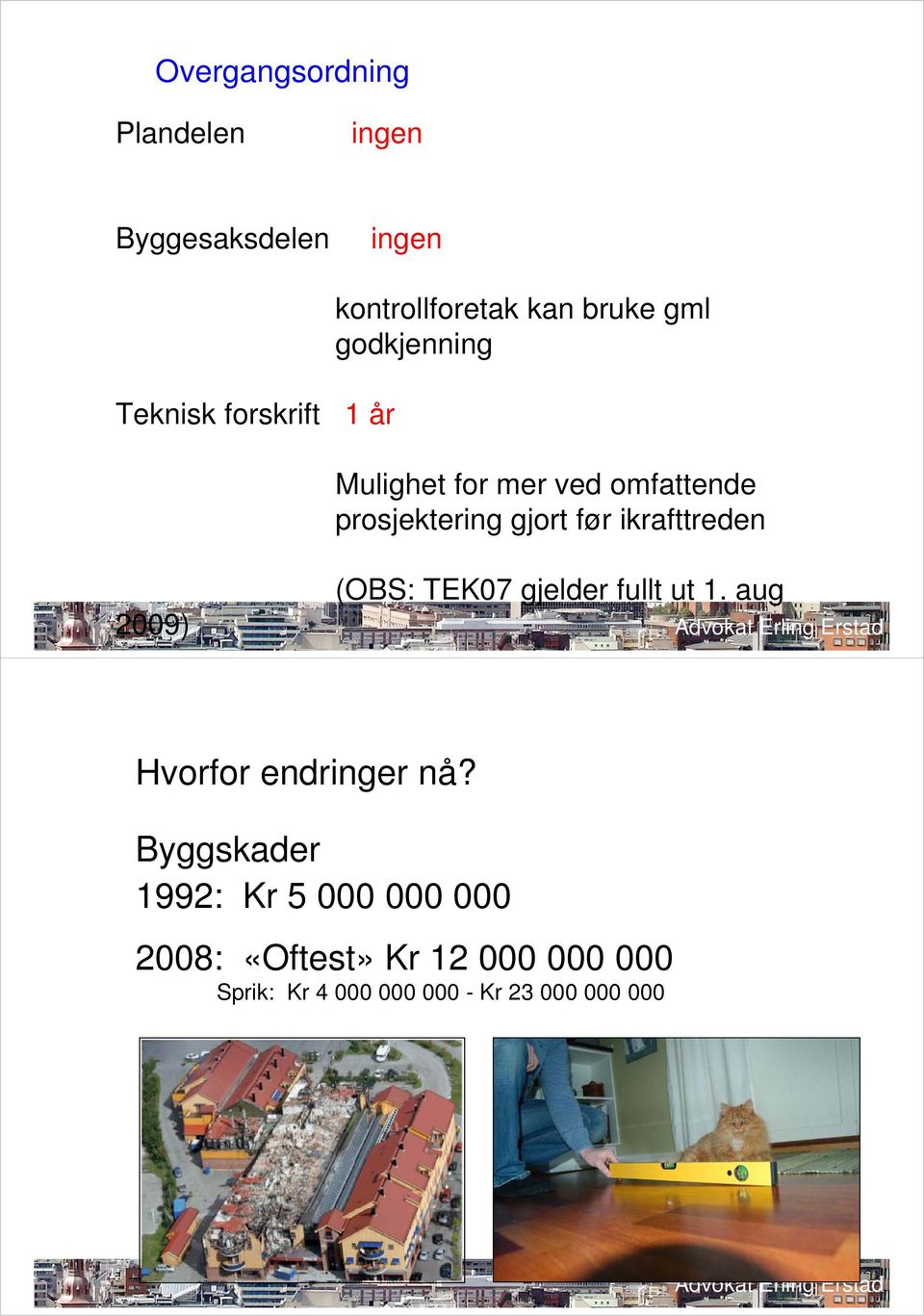 gjort før ikrafttreden 2009) (OBS: TEK07 gjelder fullt ut 1. aug Hvorfor endringer nå?