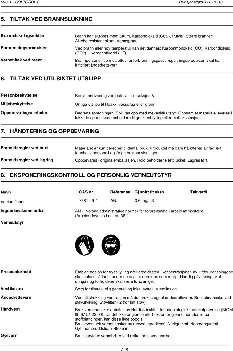 ha lufttilført åndedrettsvern. 6. TILTAK VED UTILSIKTET UTSLIPP Personbeskyttelse Benytt nødvendig verneutstyr - se seksjon 8.