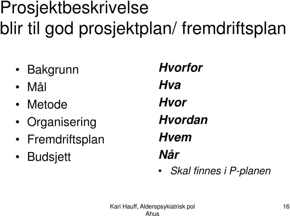 Metode Organisering Fremdriftsplan Budsjett