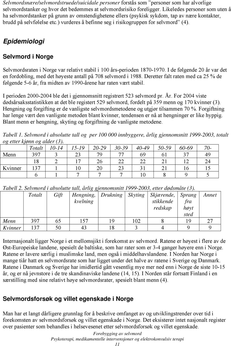 ) vurderes å befinne seg i risikogruppen for selvmord (4). Epidemiologi Selvmord i Norge Selvmordsraten i Norge var relativt stabil i 100 års-perioden 1870-1970.