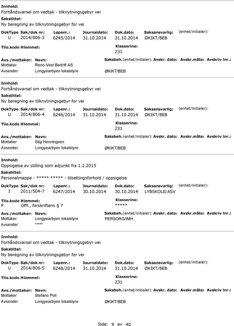 av stilling som adjunkt fra 1.2.2015 Personalmappe - ***** ***** - tilsettingsforhold / oppsigelse 2011/504-7 6247/2014 LYBSKOLE/SV P Offl.