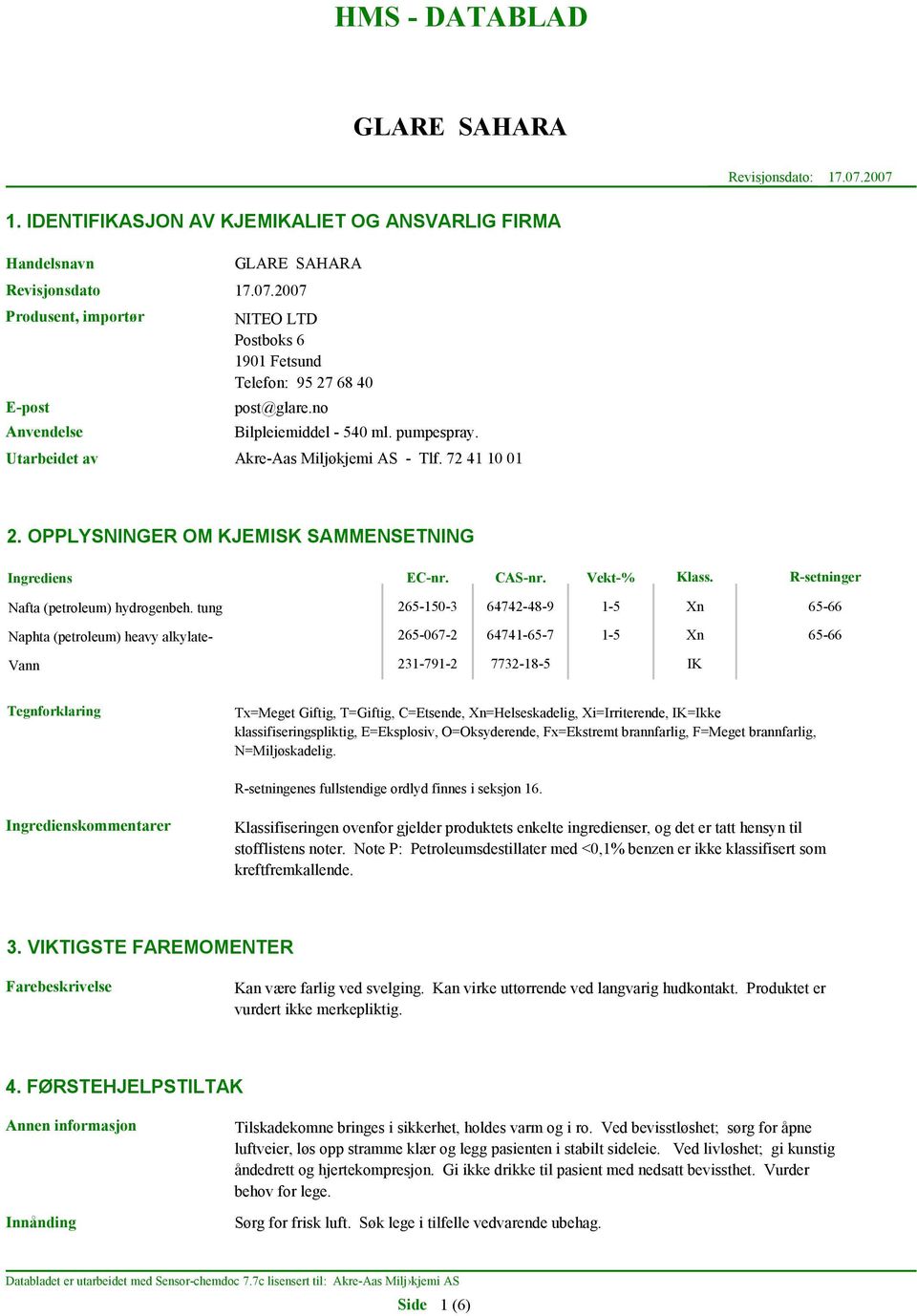 R-setninger Nafta (petroleum) hydrogenbeh.