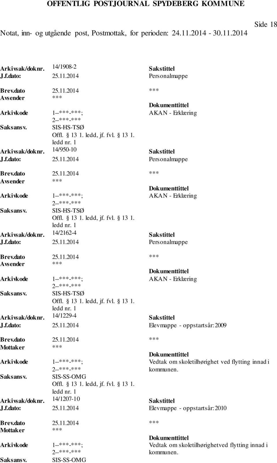 Arkivsak/doknr. 14/1207-10 Sakstittel J.f.dato: 25.11.