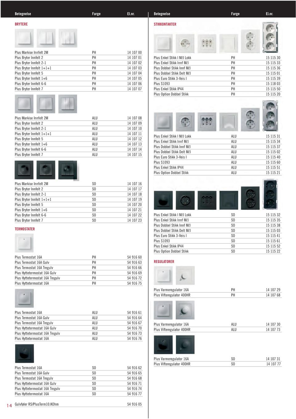 107 04 Plus Bryter Innfelt 1+6 PH 14 107 05 Plus Bryter Innfelt 6-6 PH 14 107 06 Plus Bryter Innfelt 7 PH 14 107 07 Plus Enkel Stikk I M/J Lokk PH 15 115 30 Plus Enkel Stikk Innf M/J PH 15 115 33