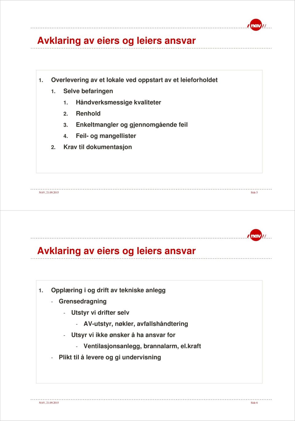 2015 Side 5 Avklaring av eiers og leiers ansvar 1.