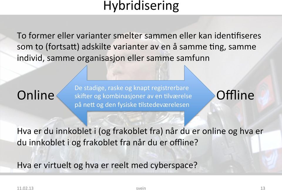 kombinasjoner av en 3lværelse på nek og den fysiske 3lstedeværelesen Offline Hva er du innkoblet i (og frakoblet fra) når du