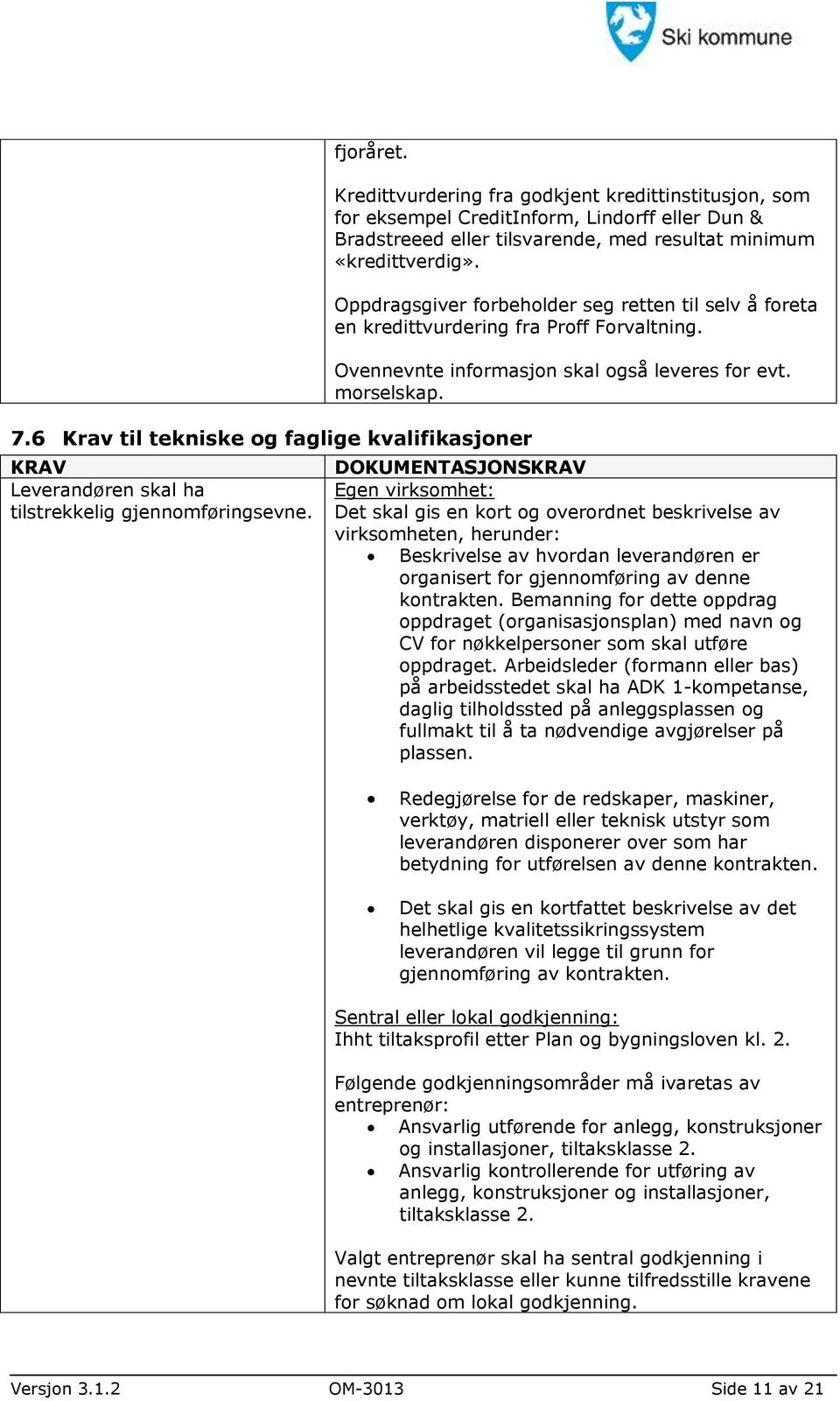 Oppdragsgiver forbeholder seg retten til selv å foreta en kredittvurdering fra Proff Forvaltning. Ovennevnte informasjon skal også leveres for evt. morselskap.