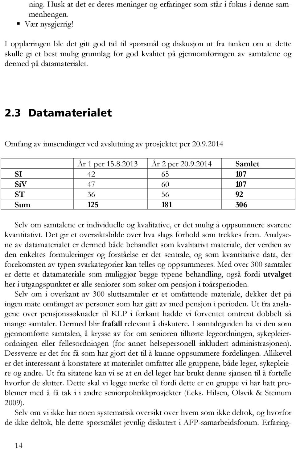 3 Datamaterialet Omfang av innsendinger ved avslutning av prosjektet per 20.9.