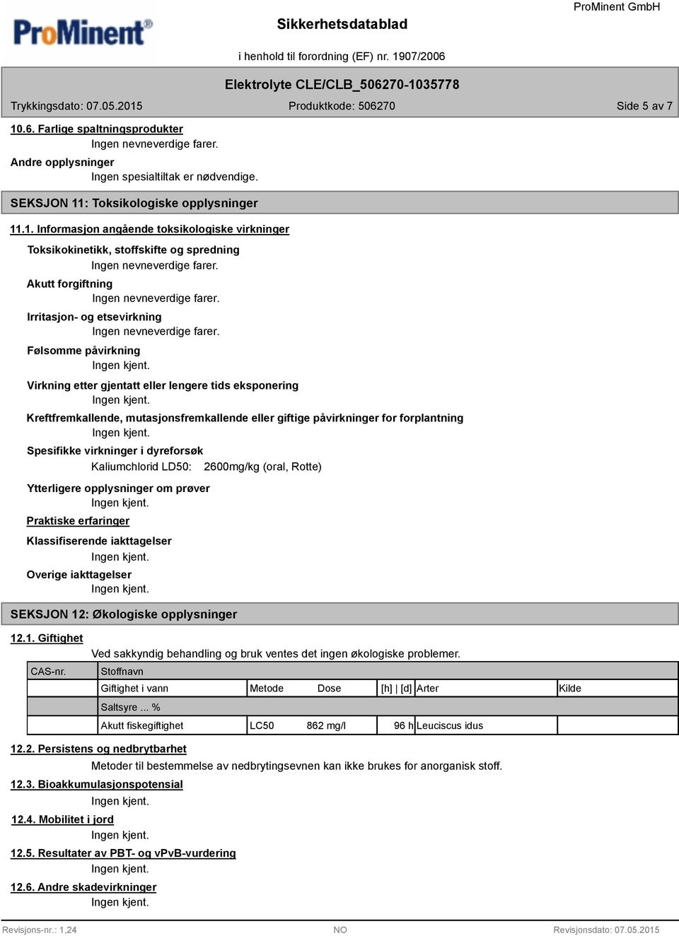 : Toksikologiske opplysninger 11