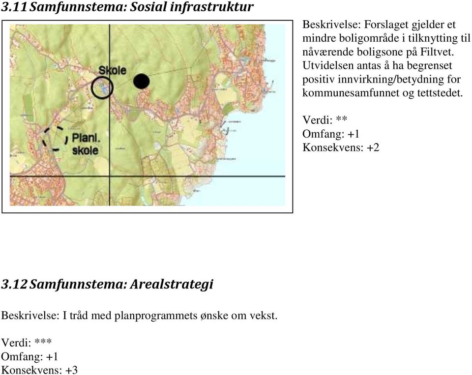 Utvidelsen antas å ha begrenset positiv innvirkning/betydning for kommunesamfunnet og tettstedet.