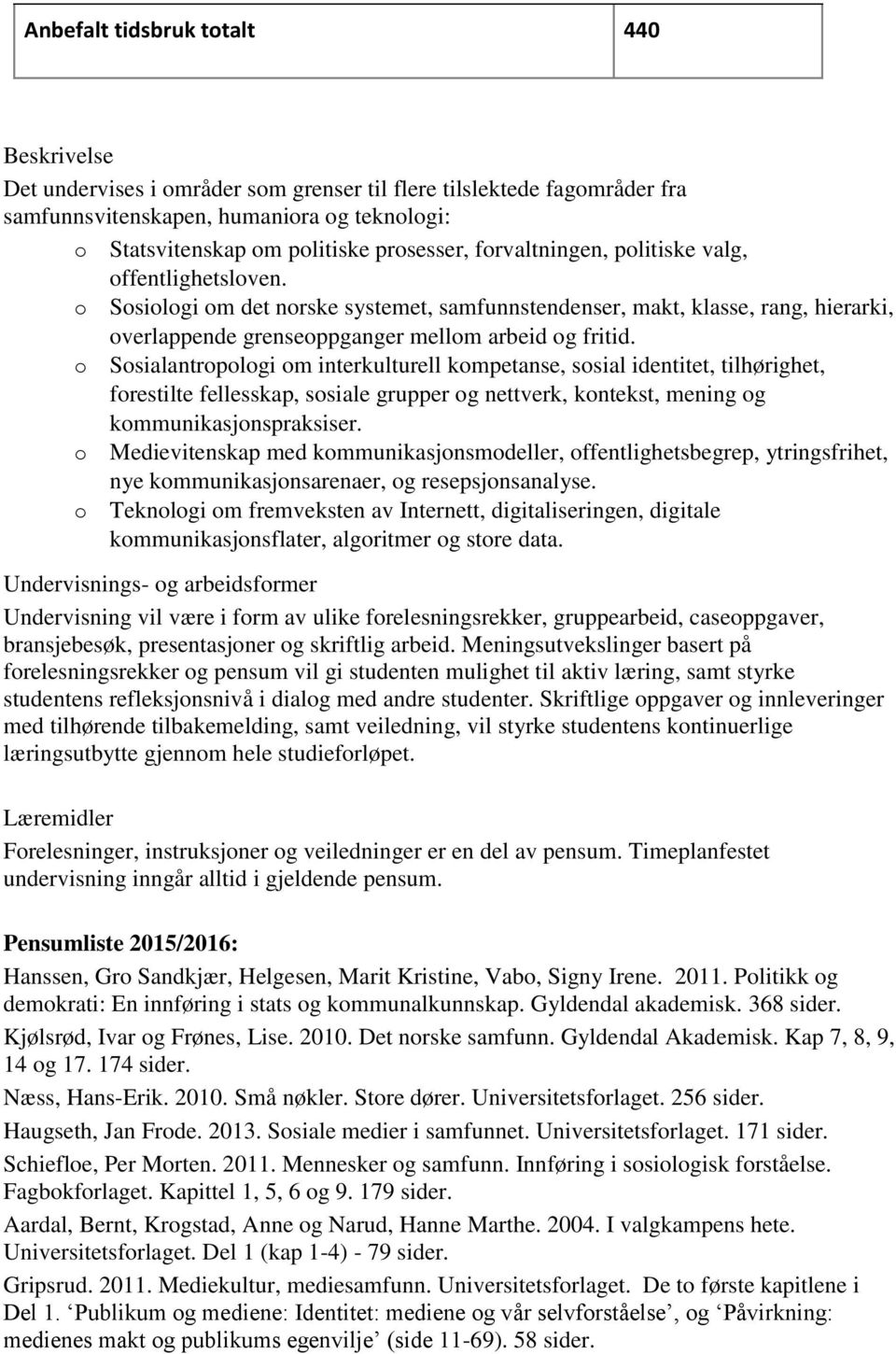 o Sosialantropologi om interkulturell kompetanse, sosial identitet, tilhørighet, forestilte fellesskap, sosiale grupper og nettverk, kontekst, mening og kommunikasjonspraksiser.