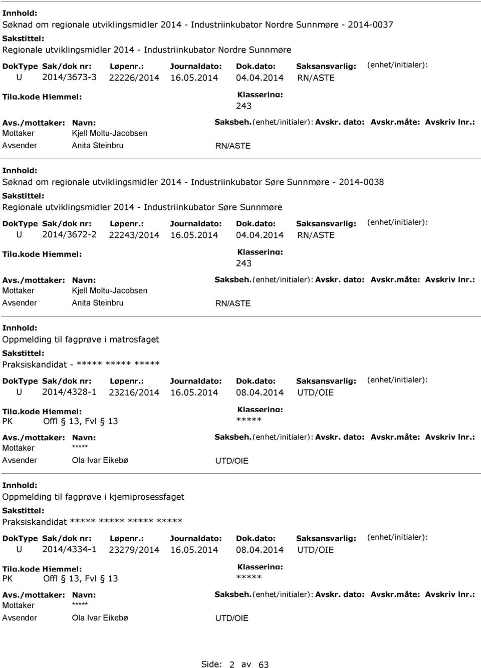 : Mottaker Kjell Moltu-Jacobsen Anita Steinbru RN/AST Søknad om regionale utviklingsmidler 2014 - ndustriinkubator Søre Sunnmøre - 2014-0038 Regionale utviklingsmidler 2014 - ndustriinkubator Søre