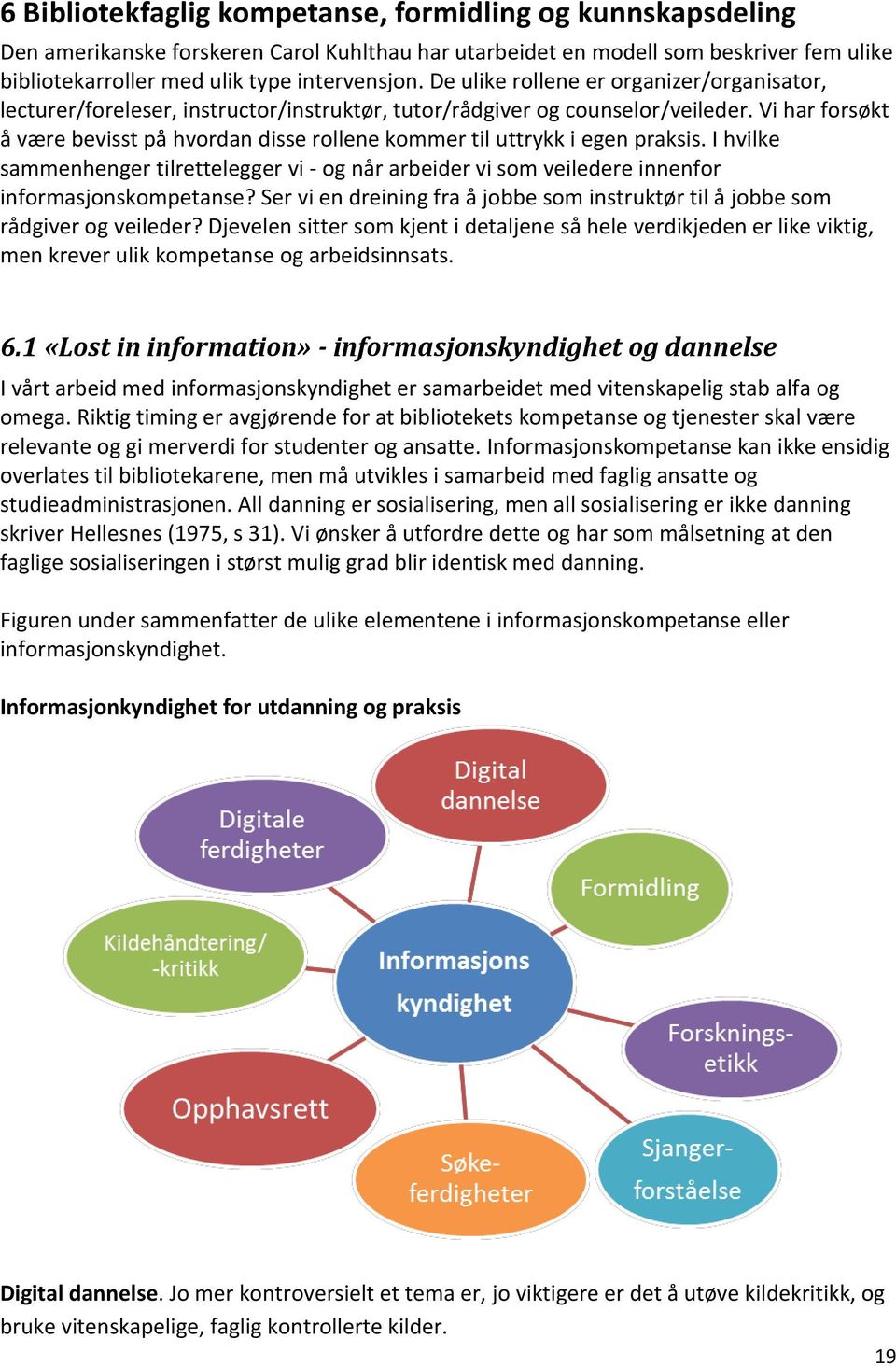 Vi har forsøkt å være bevisst på hvordan disse rollene kommer til uttrykk i egen praksis. I hvilke sammenhenger tilrettelegger vi - og når arbeider vi som veiledere innenfor informasjonskompetanse?