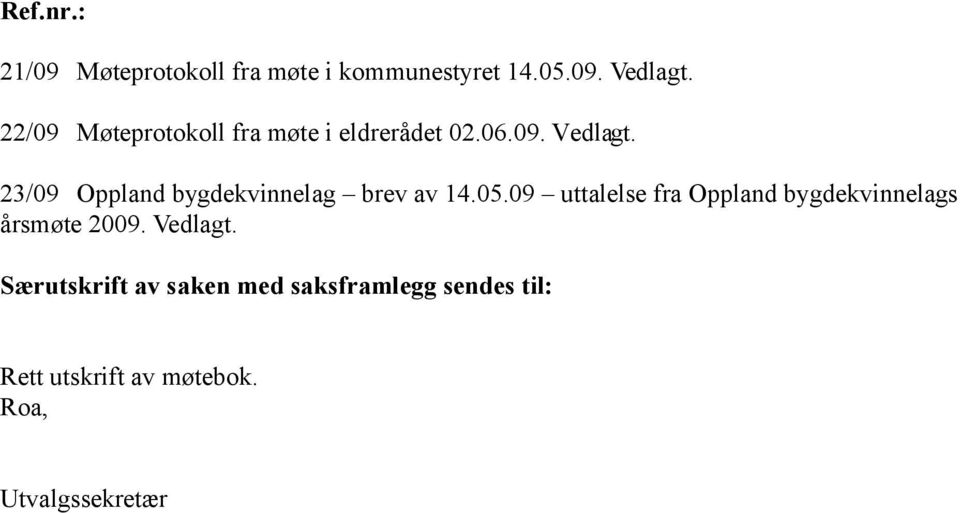 23/09 Oppland bygdekvinnelag brev av 14.05.