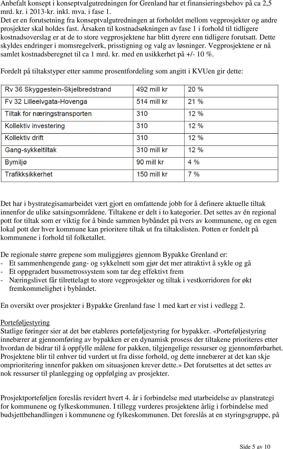 Årsaken til kostnadsøkningen av fase 1 i forhold til tidligere kostnadsoverslag er at de to store vegprosjektene har blitt dyrere enn tidligere forutsatt.