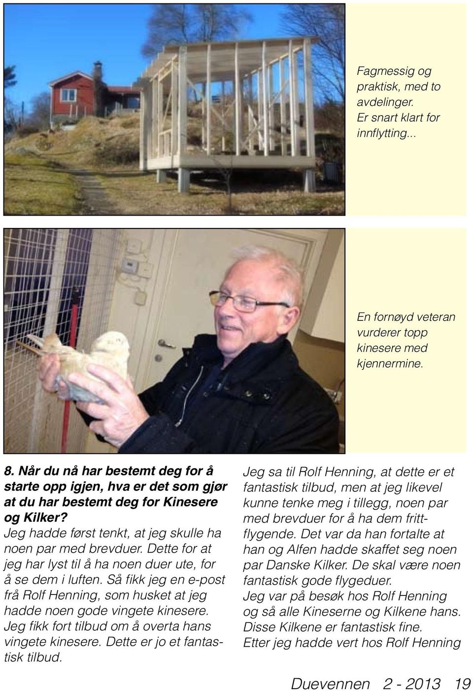 Dette for at jeg har lyst til å ha noen duer ute, for å se dem i luften. Så fikk jeg en e-post frå Rolf Henning, som husket at jeg hadde noen gode vingete kinesere.