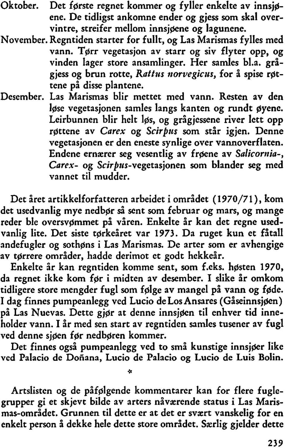 Desember. Las Marismas blir mettet med vann. Resten av den løse vegetasjonen samles langs kanten og rundt øyene.