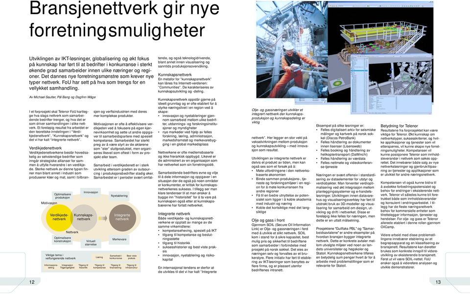 tende, og også teknologidrivende, blant annet innen visualisering og sanntids produksjonsovervåking. Kunnskapsnettverk En metafor for kunnskapsnettverk kan lånes fra Internett-verdenen: Communities.