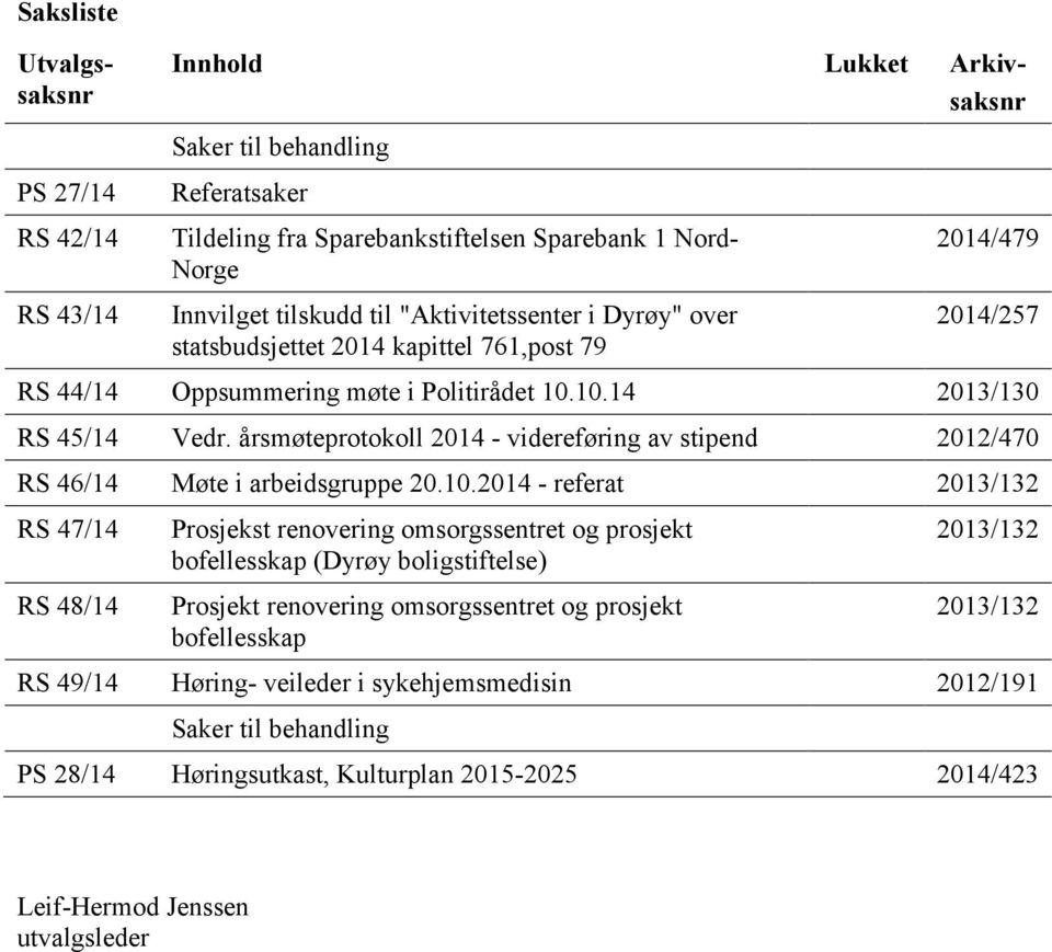 årsmøteprotokoll 2014 - videreføring av stipend 2012/470 RS 46/14 Møte i arbeidsgruppe 20.10.