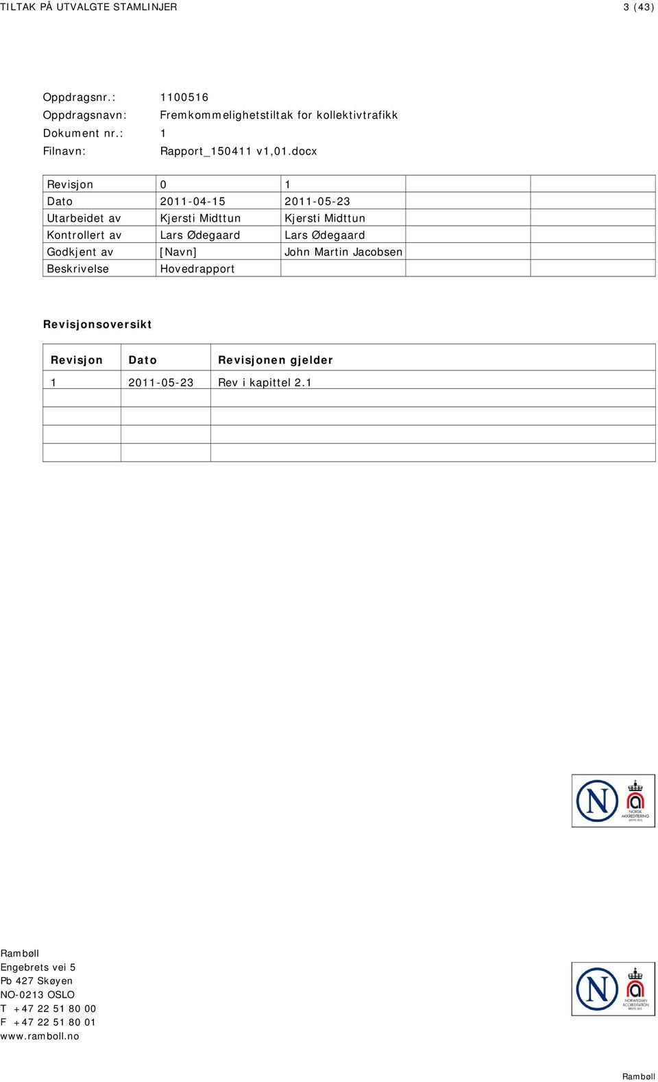 docx Revisjon 0 1 Dato 2011-04-15 2011-05-23 Utarbeidet av Kjersti Midttun Kjersti Midttun Kontrollert av Lars Ødegaard Lars Ødegaard