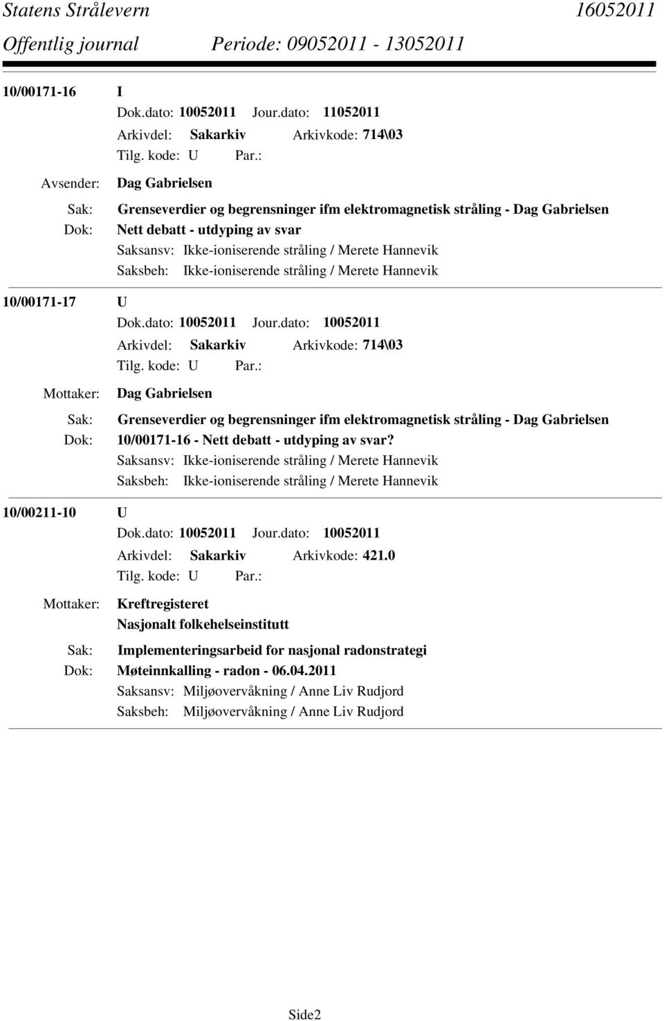 Ikke-ioniserende stråling / Merete Hannevik 10/00171-17 U Dok.dato: 10052011 Jour.