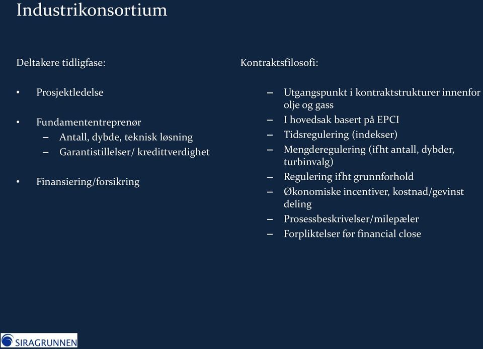 gass I hovedsak basert på EPCI Tidsregulering (indekser) Mengderegulering (ifht antall, dybder, turbinvalg) Regulering