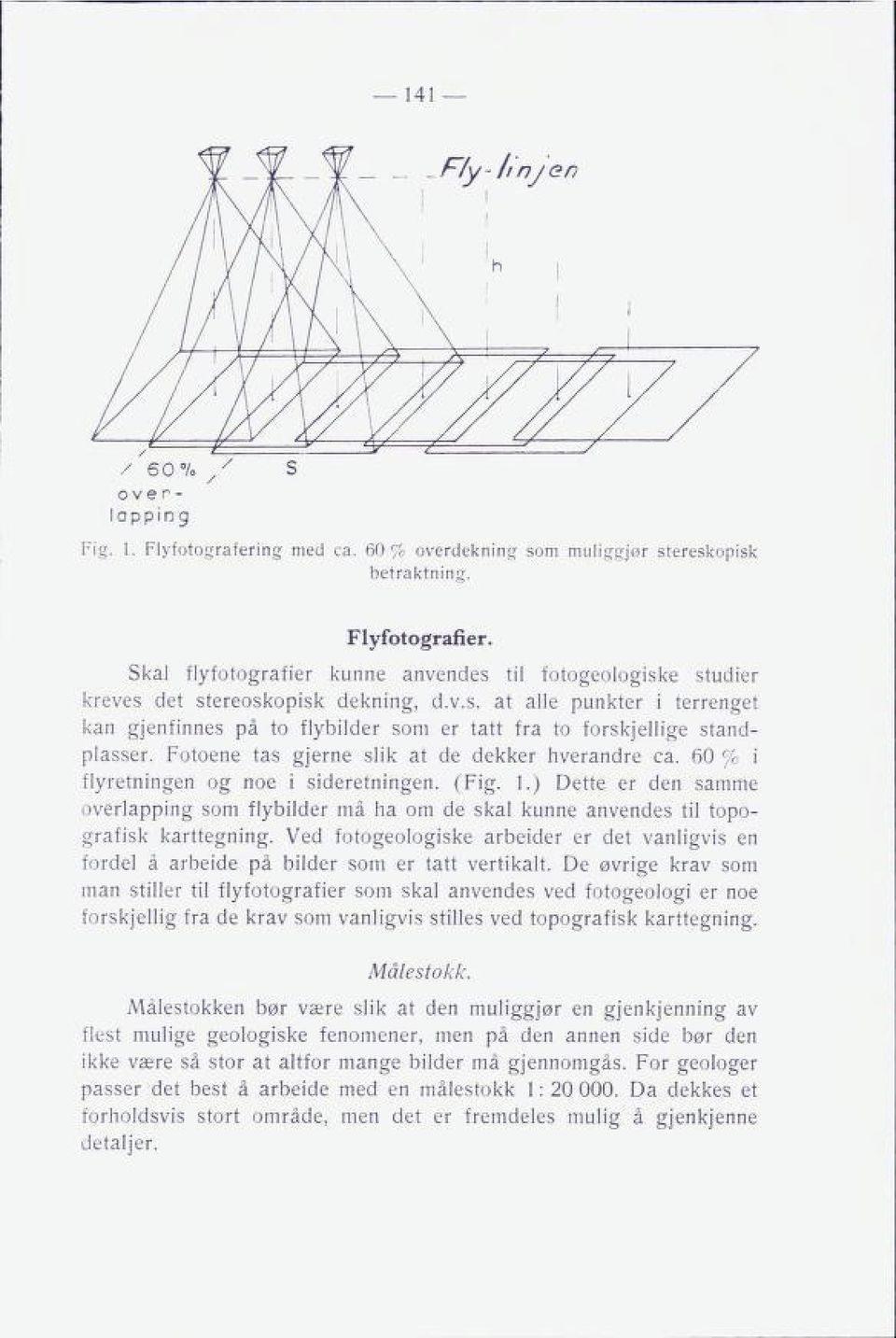 Fotoene tas gjerne slik at de dekker hverandre ca. 60 % i flyretningen og noe i sideretningen. (Fig. 1.