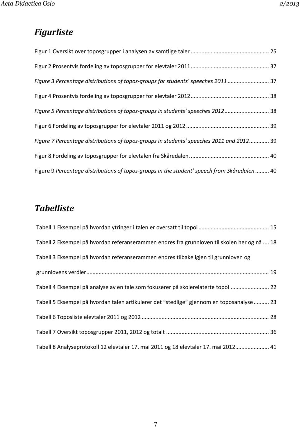 .. 38 Figure 5 Percentage distributions of topos groups in students' speeches 2012... 38 Figur 6 Fordeling av toposgrupper for elevtaler 2011 og 2012.