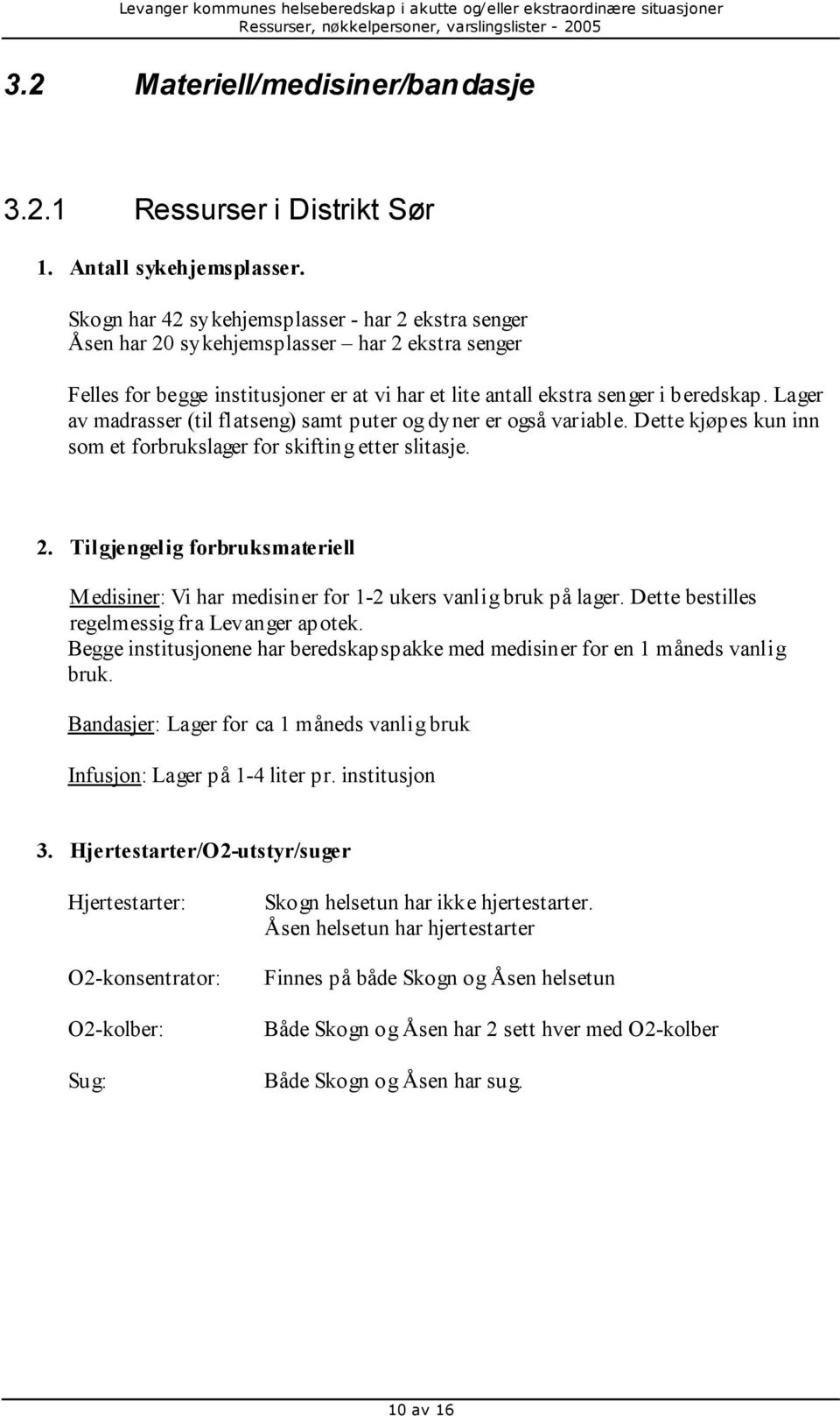 Lager av madrasser (til flatseng) samt puter og dyner er også variable. Dette kjøpes kun inn som et forbrukslager for skifting etter slitasje. 2.