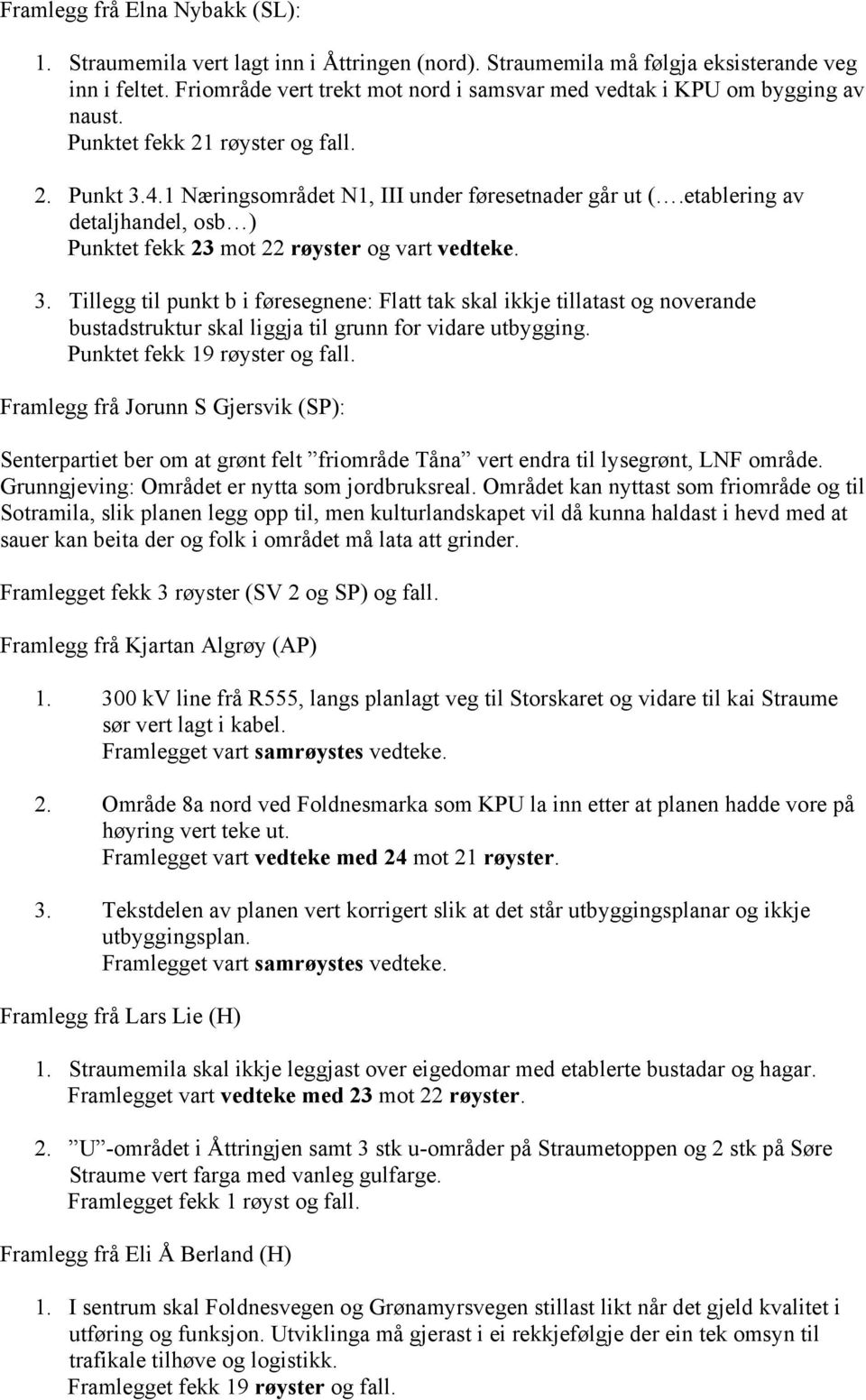 etablering av detaljhandel, osb ) Punktet fekk 23 mot 22 røyster og vart vedteke. 3.