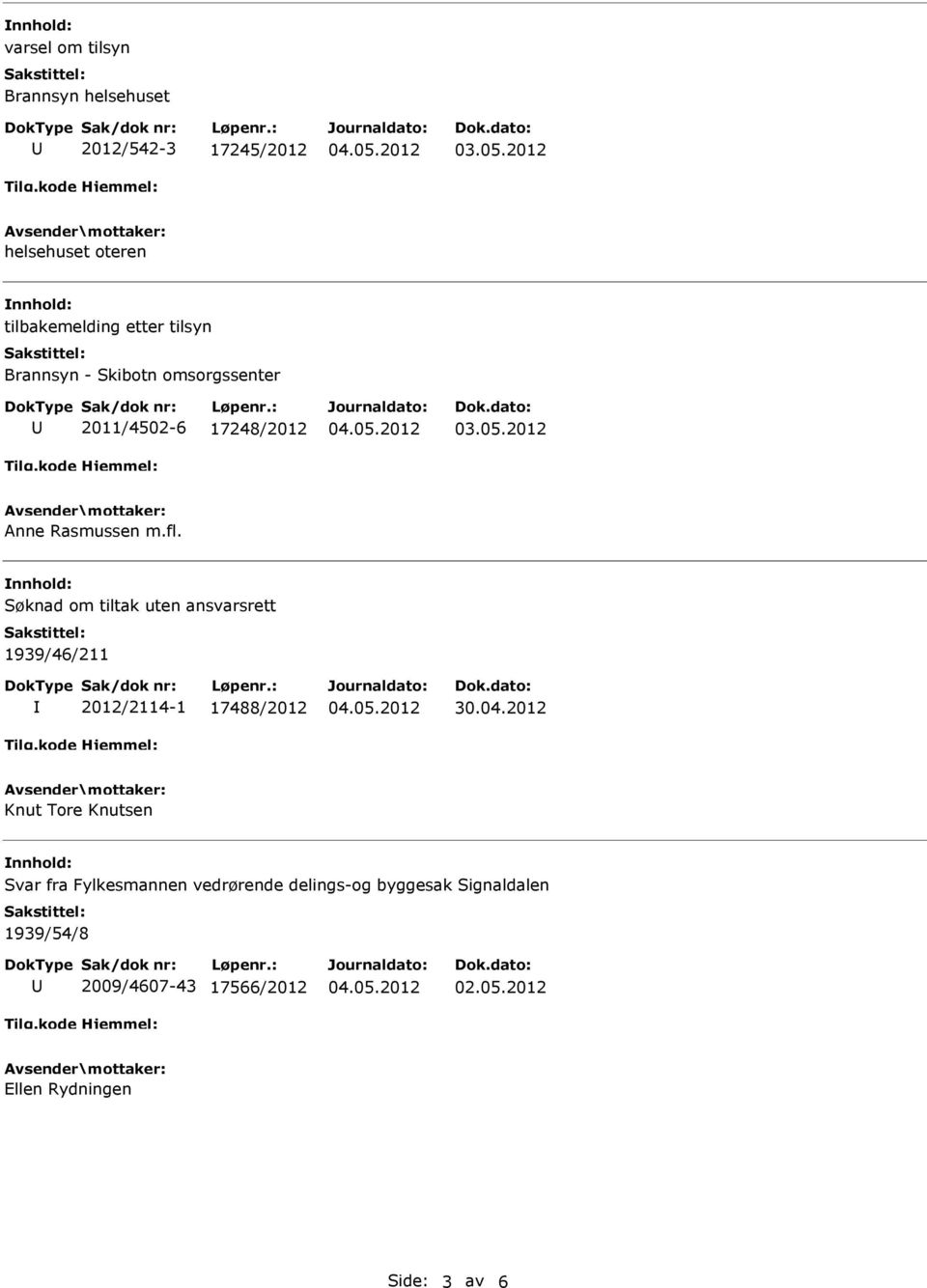 Søknad om tiltak uten ansvarsrett 1939/46/211 2012/2114-1 17488/2012 30.04.