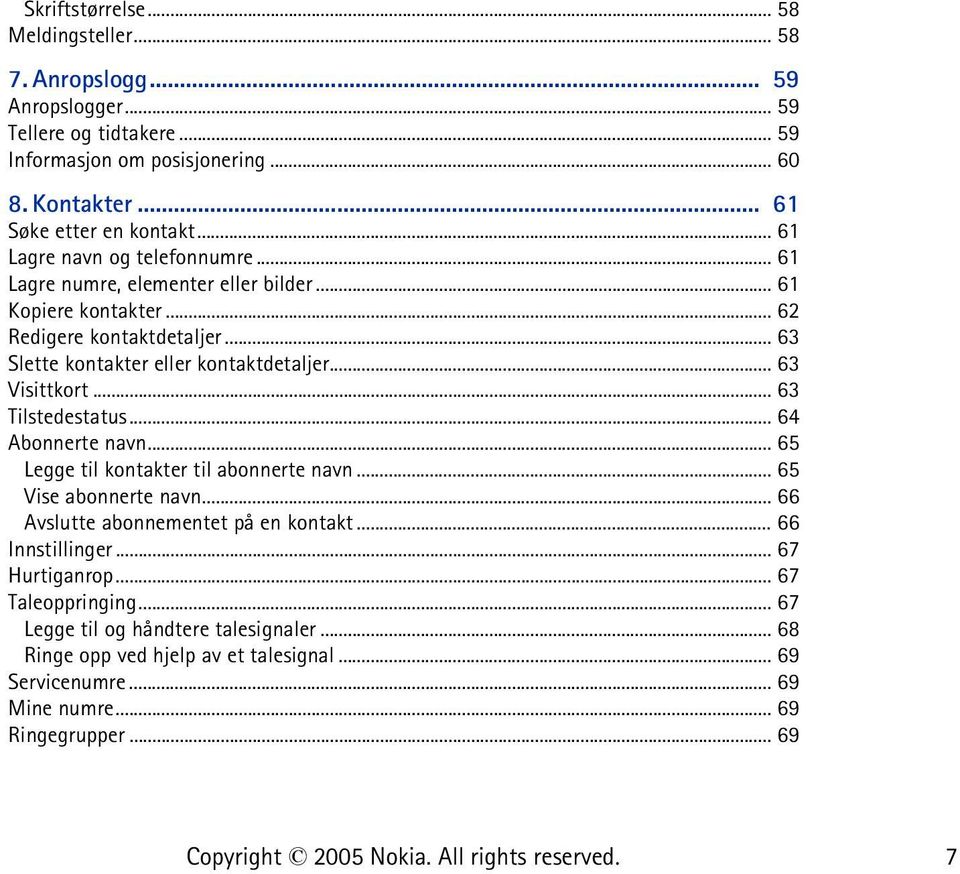 .. 63 Visittkort... 63 Tilstedestatus... 64 Abonnerte navn... 65 Legge til kontakter til abonnerte navn... 65 Vise abonnerte navn... 66 Avslutte abonnementet på en kontakt.