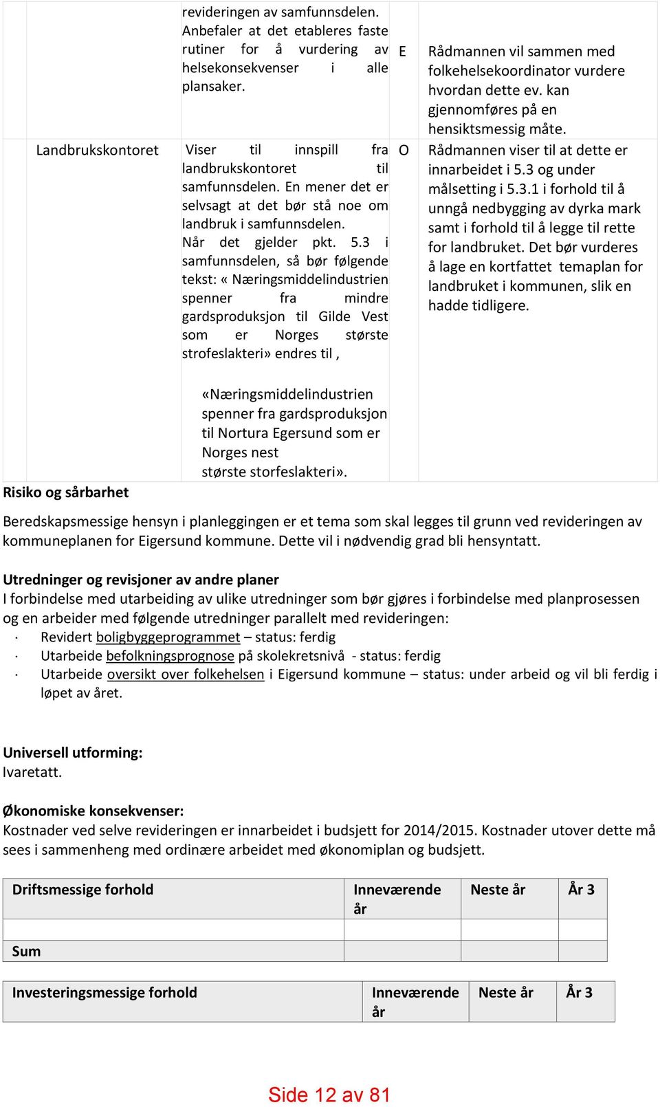 3 i samfunnsdelen, så bør følgende tekst: «Næringsmiddelindustrien spenner fra mindre gardsproduksjon til Gilde Vest som er Norges største strofeslakteri» endres til, E O Rådmannen vil sammen med